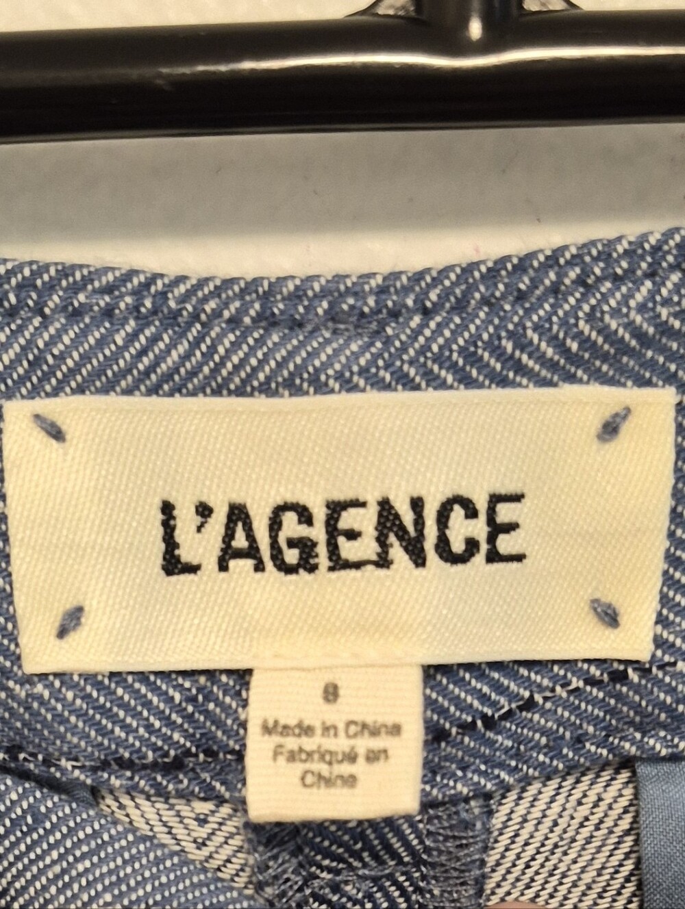 L' Agence Livvy Pinstripe Straight Wide Leg Trousers Blue Pants Womens Sz 8 $450 - Picture 13 of 15